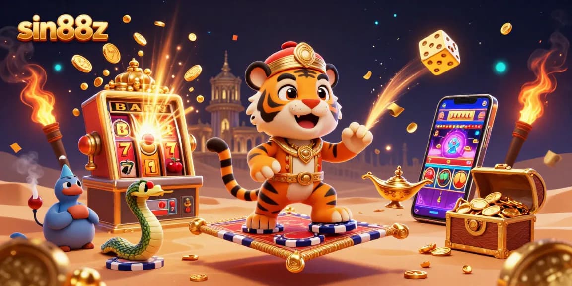 Experience sin88z's magical casino scene with a tiger sultan and jackpot wins.