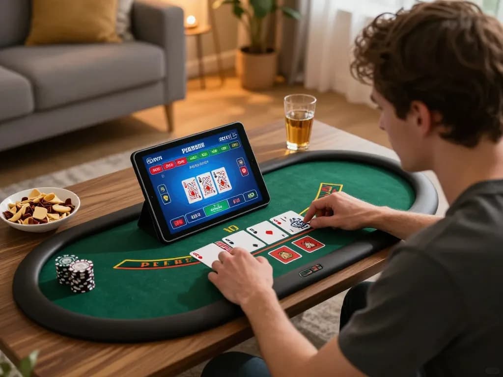 hb88 players engaging in live dealer blackjack game from home, showcasing interactive online gambling experience