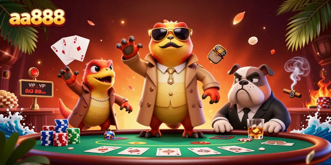 Engage with aa888 at a VIP casino with raptors in a trench coat interacting with a bulldog bouncer.