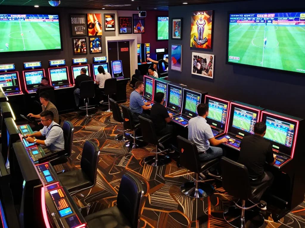 Exciting sports betting scene showcasing Tỷ Lệ Bóng Đá with bettors engaged in dynamic wagering