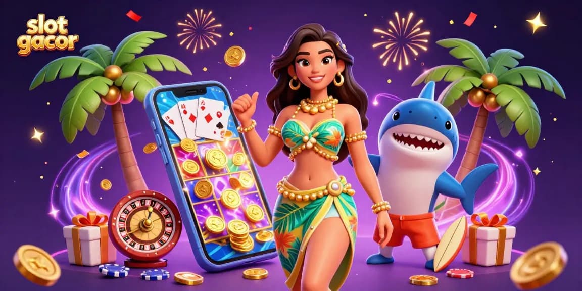 Experience the thrill of slot gacor with vibrant 3D illustration showcasing winning elements and characters.