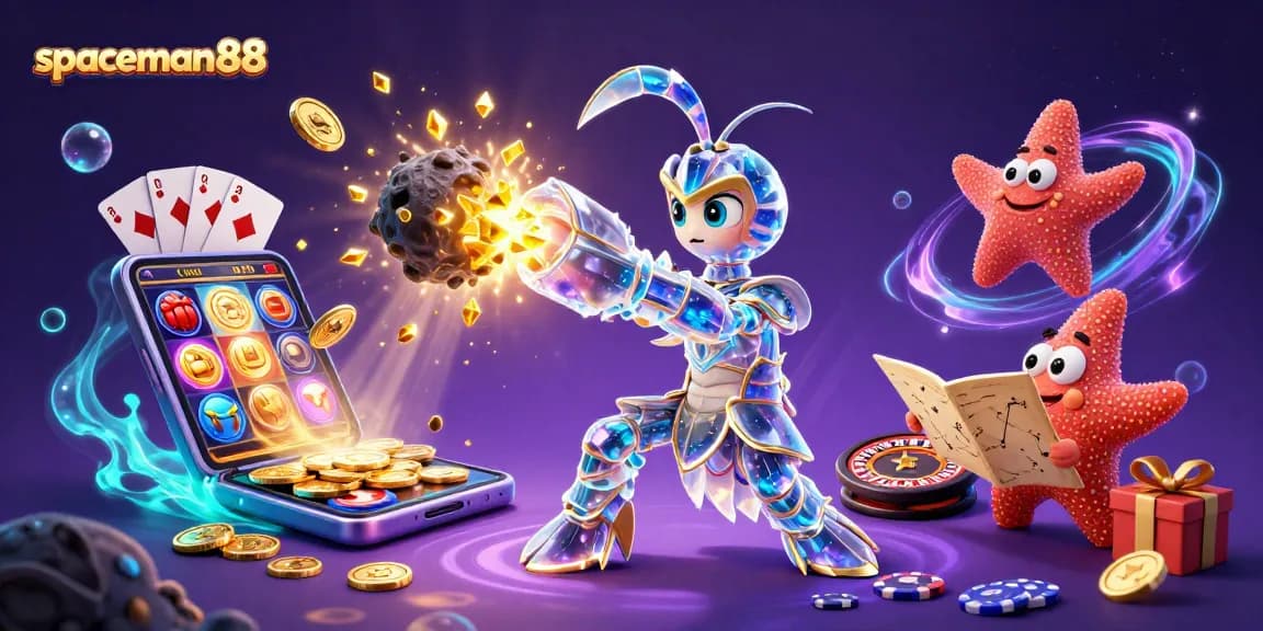 Experience exciting wins with spaceman88 and colorful slot games in a dynamic 3D scene.