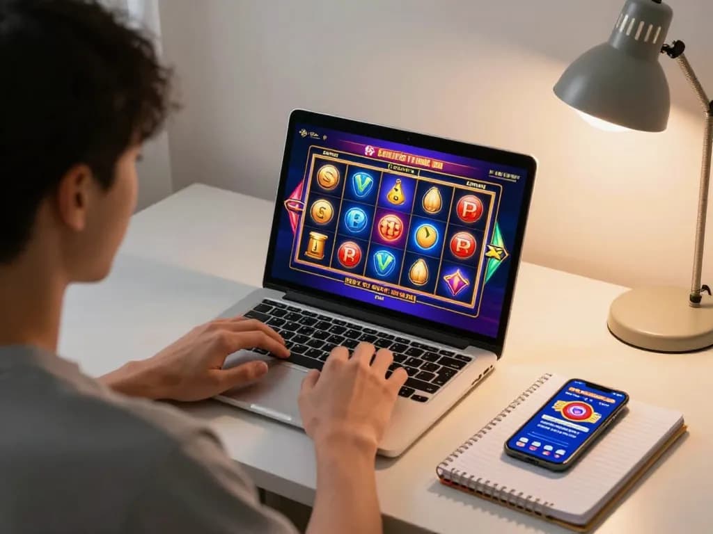 Menikmati permainan situs slot online di laptop sambil melacak strategi di ruang kerja rumah yang nyaman.