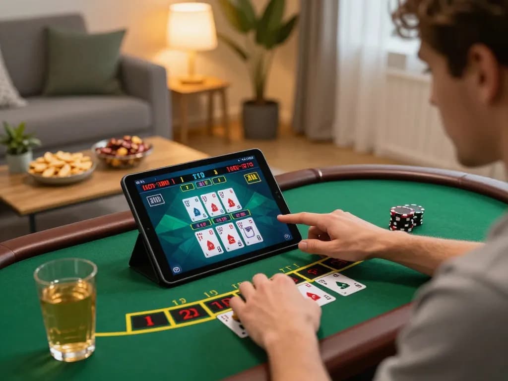 Engaging moment at home with Hay88 as player bets on live dealer blackjack.