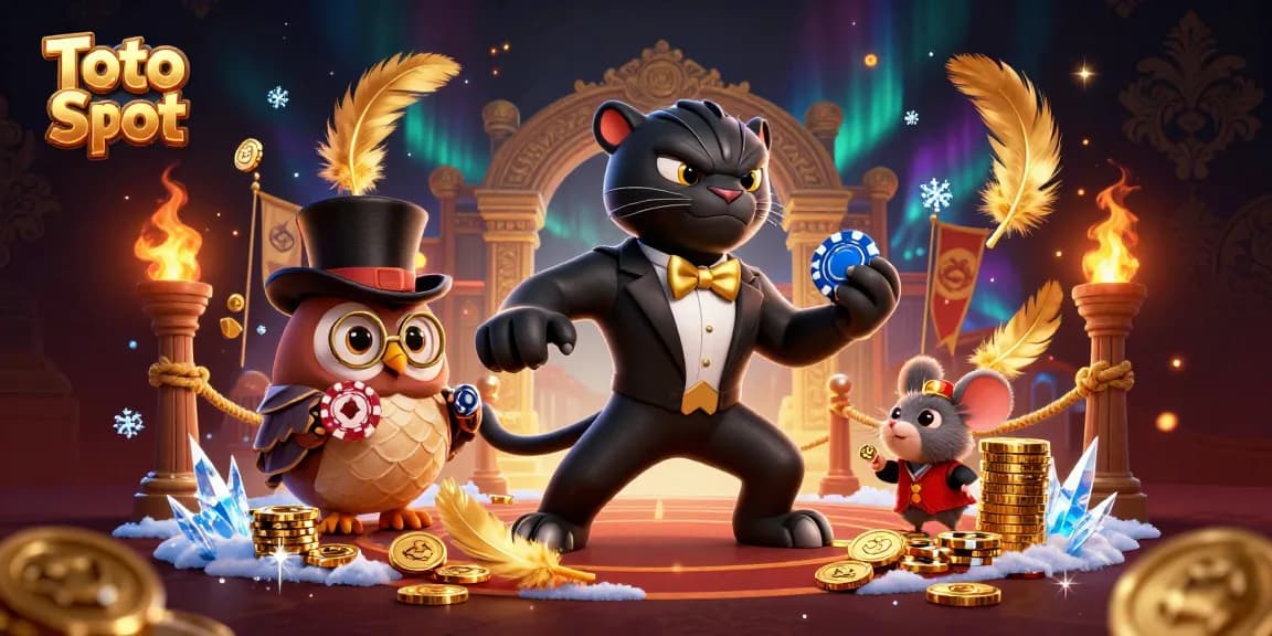 Toto Slot menghadirkan suasana seru dengan karakter panda, burung hantu, dan tikus beruntung dalam permainan slot.