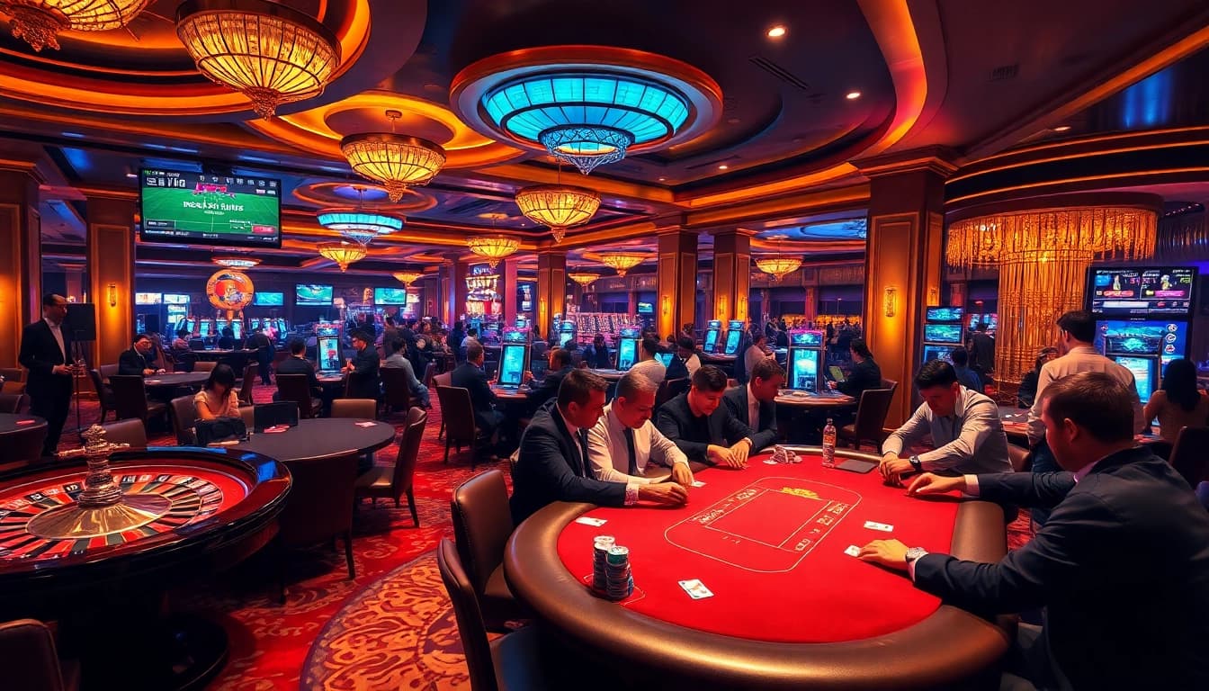 Engage with kèo nhà cái hôm nay at a vibrant casino scene featuring exciting poker action and live betting odds.