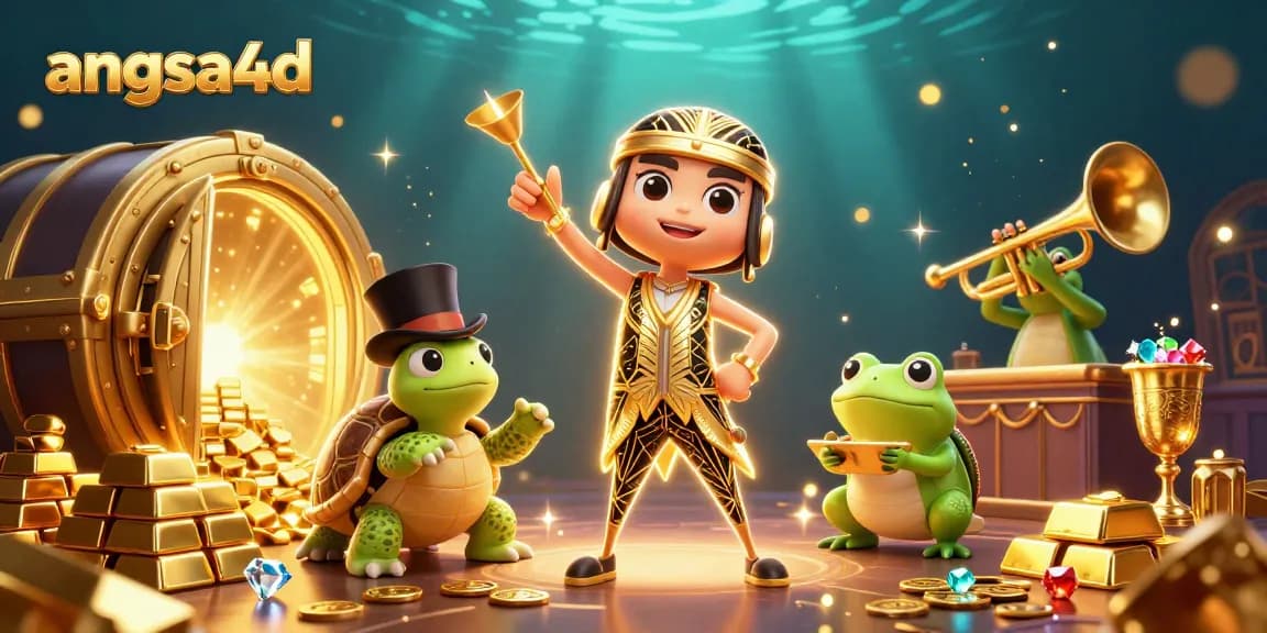 Win big with angsa4d in this vibrant 3D casino illustration featuring iconic characters and golden treasures.