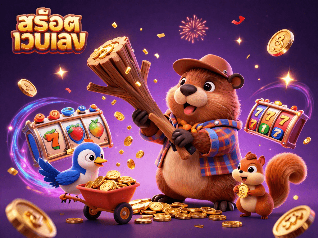 Play exciting สล็อตเว็บตรง with dynamic characters and colorful slot elements in an action-packed scene.