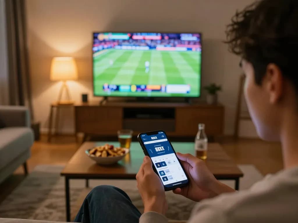 Experience sports betting excitement on 88xx mobile app during a thrilling game at home.