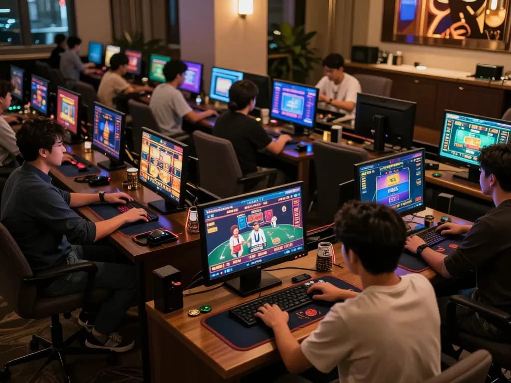 Players engaging with their devices showcasing the 789 club interface in an inviting online casino setting.