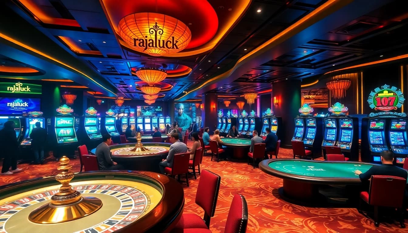 Players enjoy exciting casino games at rajaluck with vibrant tables, thrilling atmosphere, and engaging interfaces.