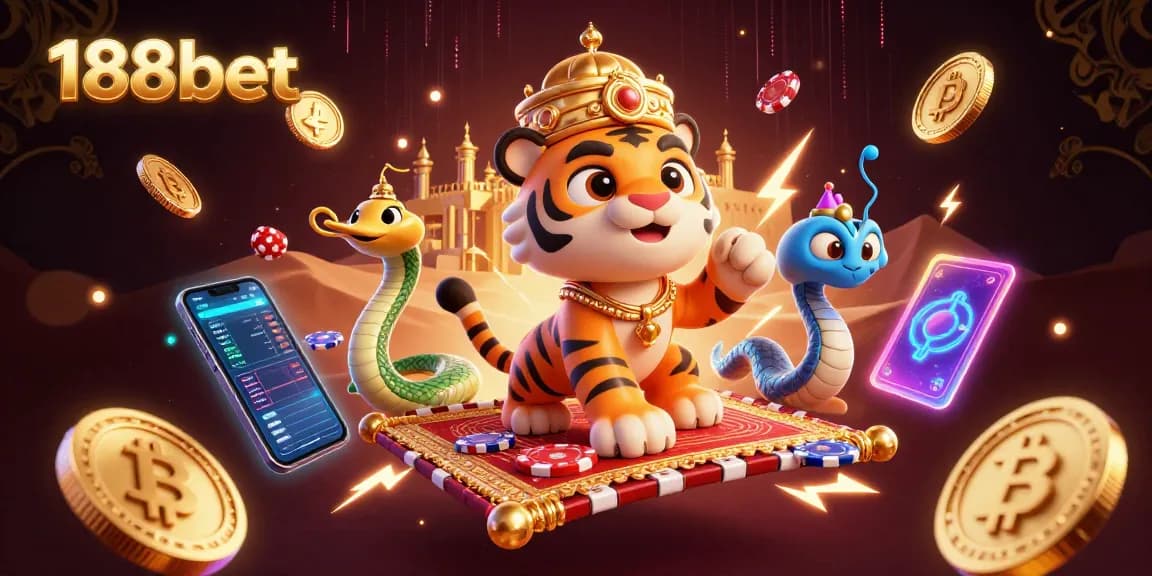 Engage in thrilling action with 188bet in a magical casino landscape filled with neon visuals and rich details.