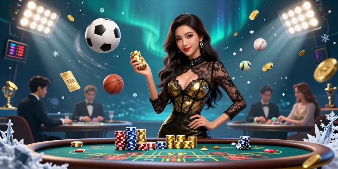 C168 showcases an elegant Asian woman confidently playing baccarat with golden casino chips amidst a rich display of high-stakes gambling elements.