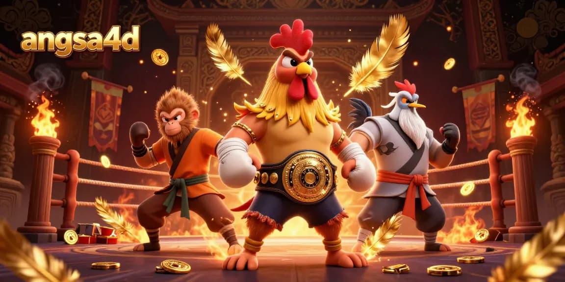 Angsa4D showcases a dynamic scene with a rooster, monkey, and crane master in a vibrant casino atmosphere.