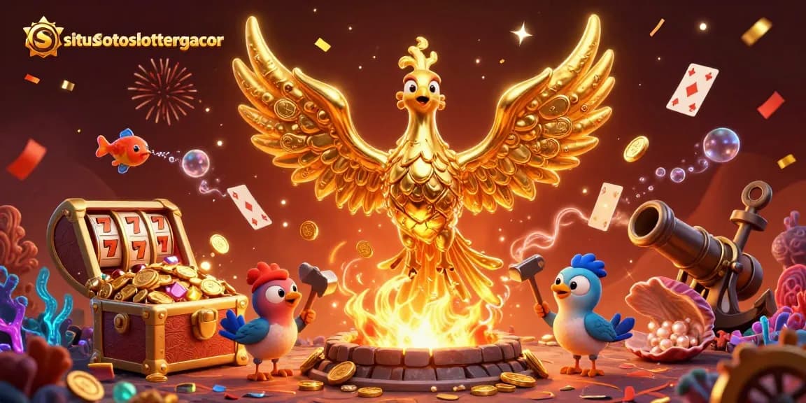 Engage with situstotoslottergacor's exciting slots featuring a molten phoenix and vibrant gaming elements.