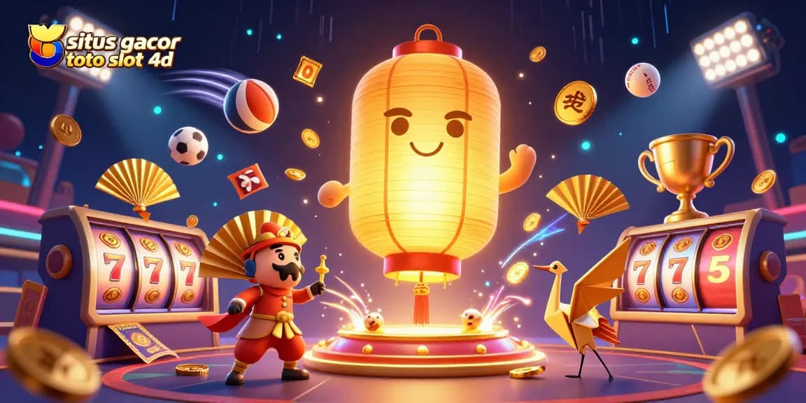 Engage with situs gacor toto slot 4d in a dynamic casino scene featuring a glowing lantern spirit and slot elements.