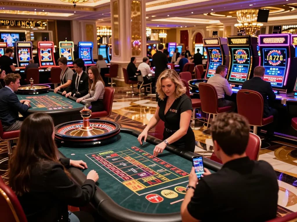 Excited players engaging in dynamic roulette gameplay at a luxury casino, showcasing the lively atmosphere of hoorayblog's gaming experiences