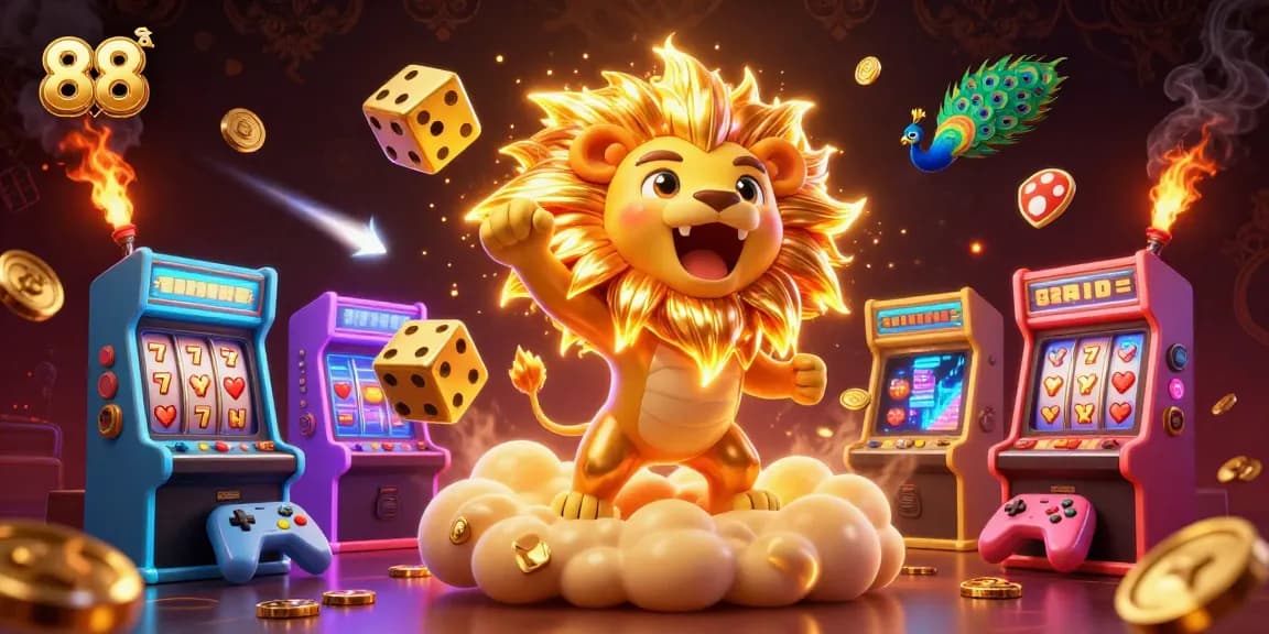 Engage with the excitement of 88 online slots in this vibrant 3D digital casino scene.