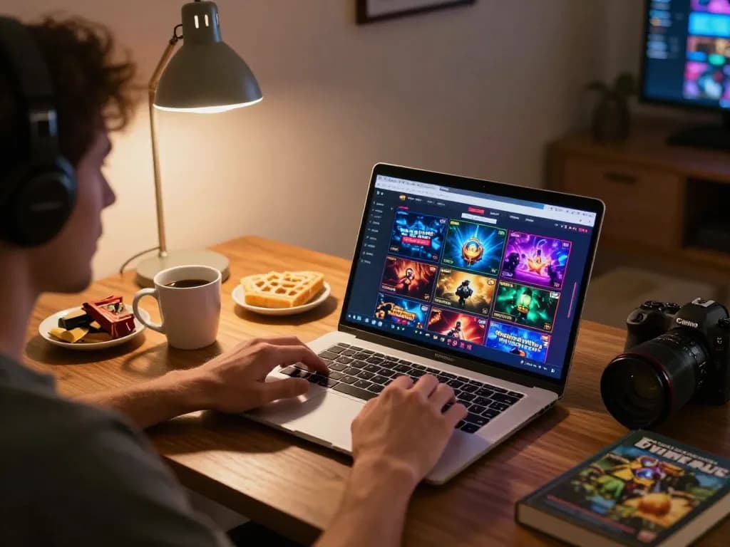 w188 online casino gaming setup with player interacting on laptop, showcasing excitement and responsible play.