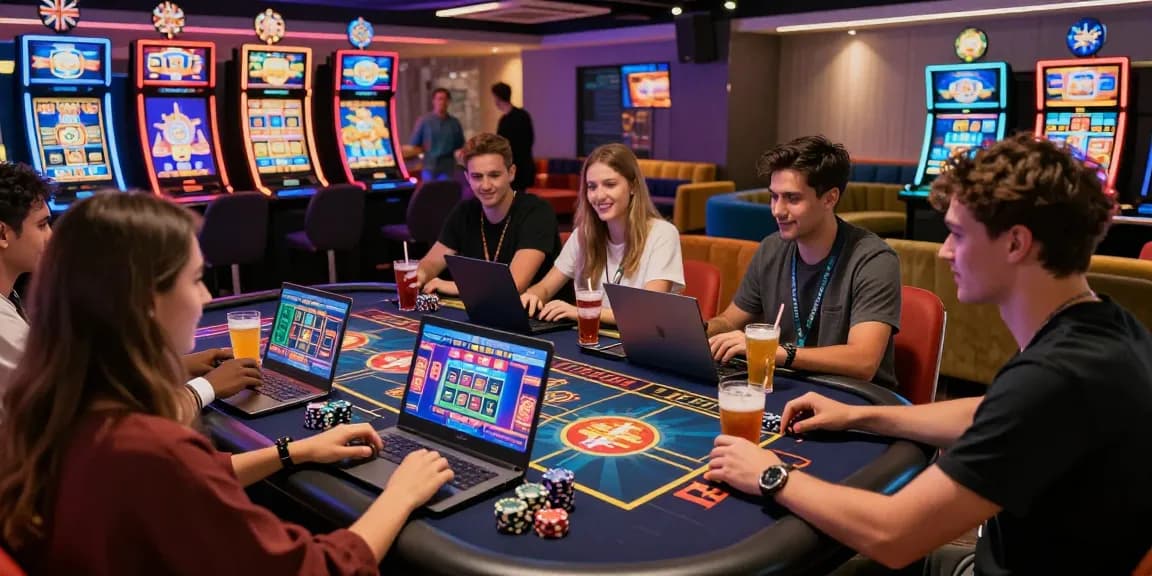Exciting group gaming experience showcasing new online casinos in the UK with vibrant atmosphere.
