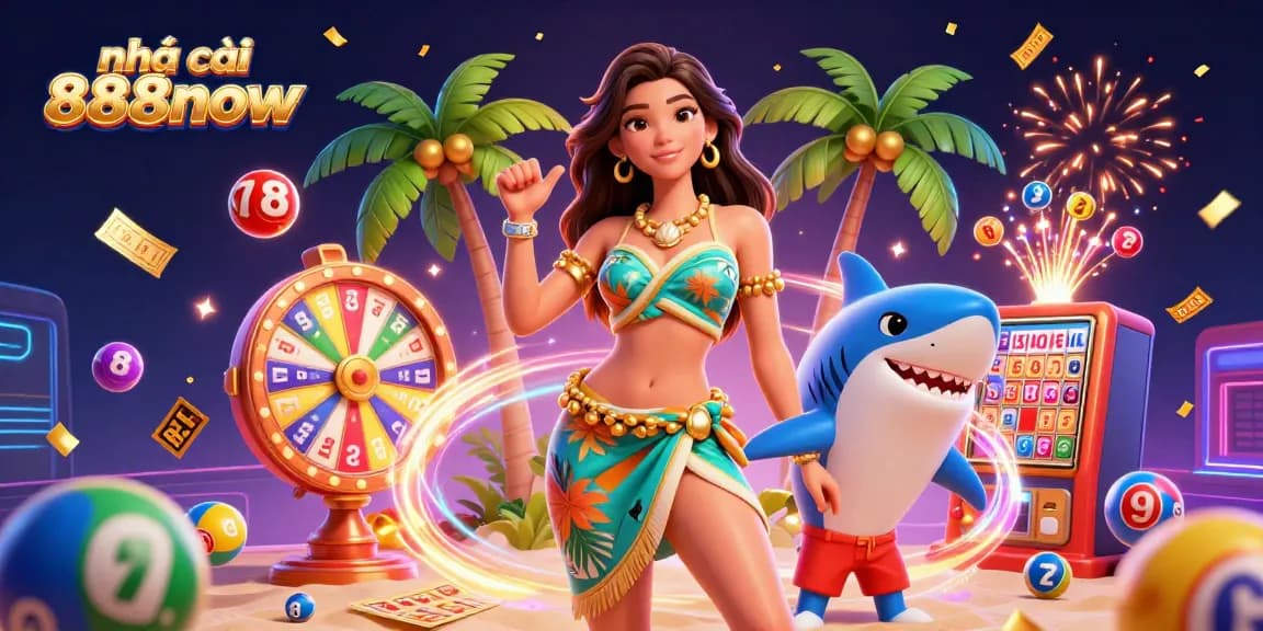 Participate in exciting games at nhà cái 888now with vibrant lottery balls and casino elements.
