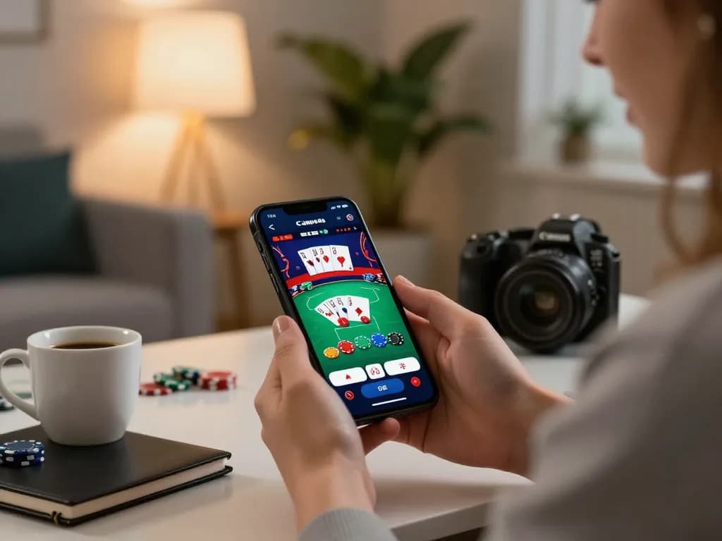 Engaging in mobile gaming with the mb88 app interface, showcasing poker chips and cards.