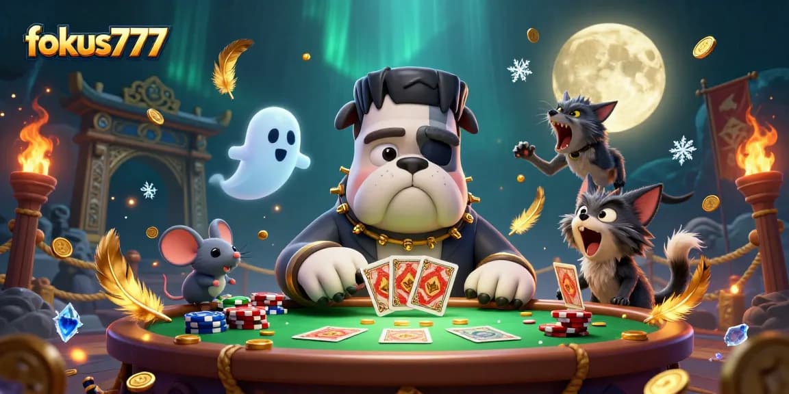Experience the thrilling world of fokus777 with a lively 3D casino scene featuring unique characters.