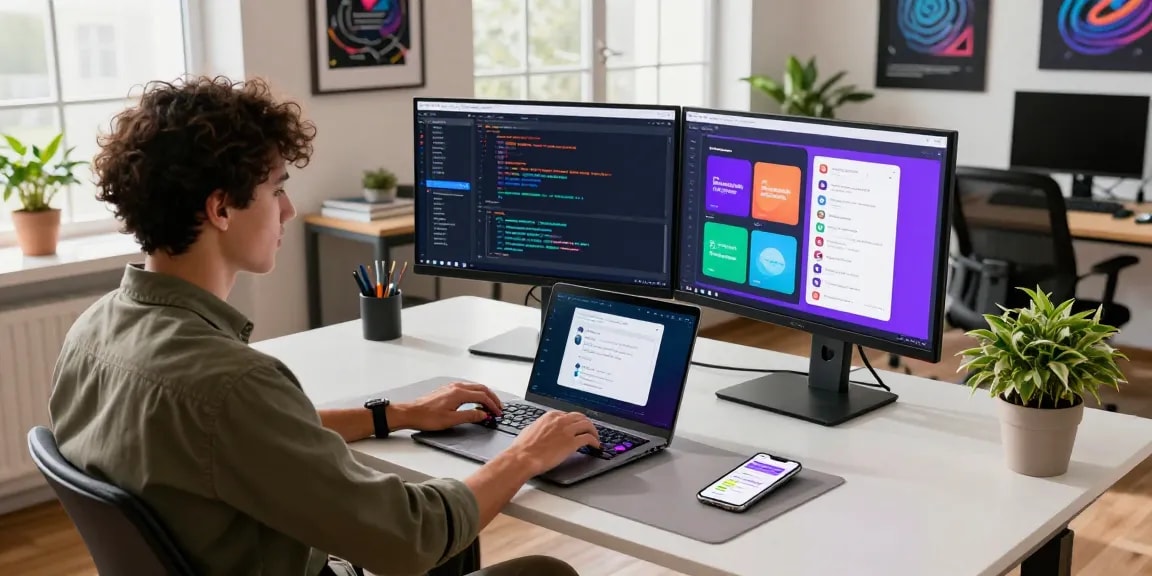 Engaging workspace for crush ai development with monitors and tech tools