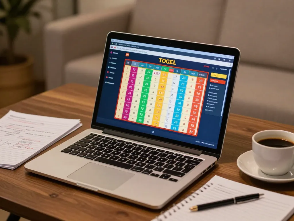Togel sgp betting interface displayed on a laptop during an online gaming session, showcasing recent results and strategies