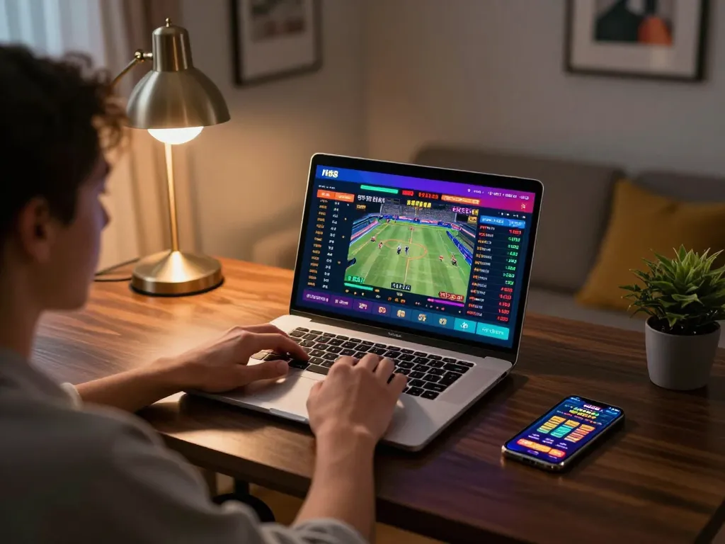 Engaging online sports betting experience on n188 platform with laptop and smartphone.