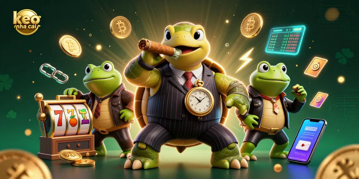 Increase your betting success with keo nha cai featuring a turtle mobster and fun casino elements.