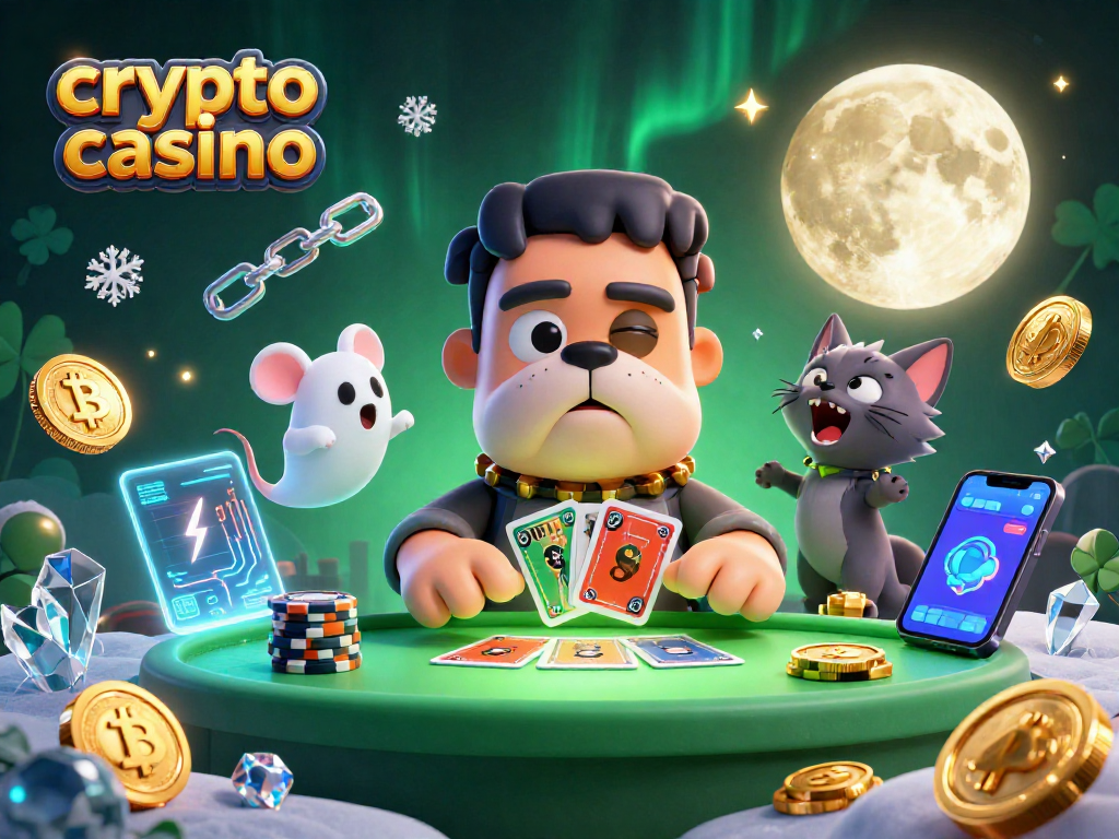 Experience the thrill of a crypto casino with unique characters and glittering game elements.