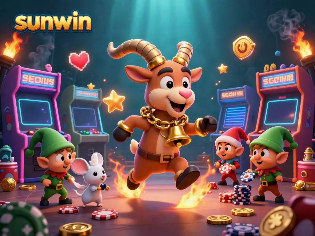 Experience thrilling action at Sunwin's imaginative casino, with whimsical characters and vibrant gaming elements.