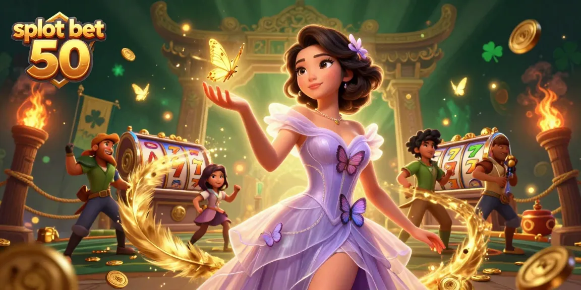 Engage in thrilling gameplay with a slot bet 50, amid vibrant casino elements and dazzling light effects.