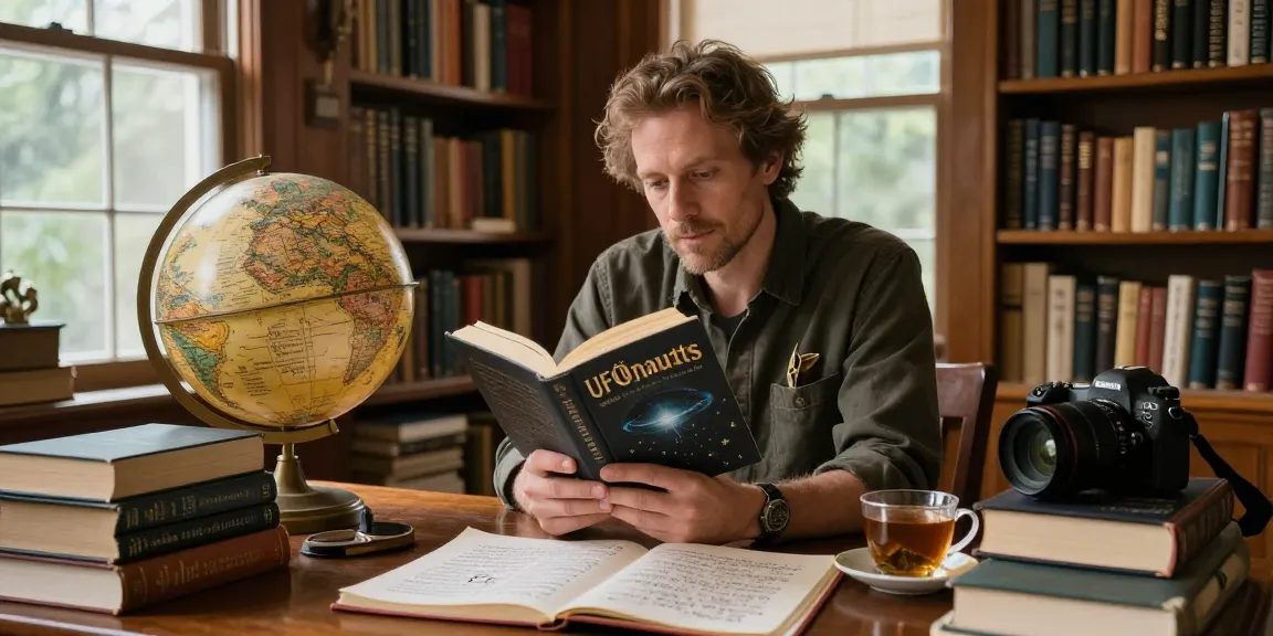 Explore spiritual themes in T Allen Greenfield's UFOnauts at https://tallengreenfield.com with insights in a cozy library.
