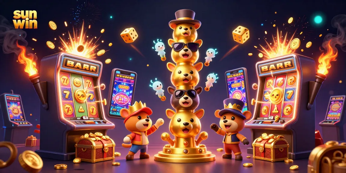 Spark excitement with sun win's casino games featuring a golden totem, slot jackpots, and glowing treasures.