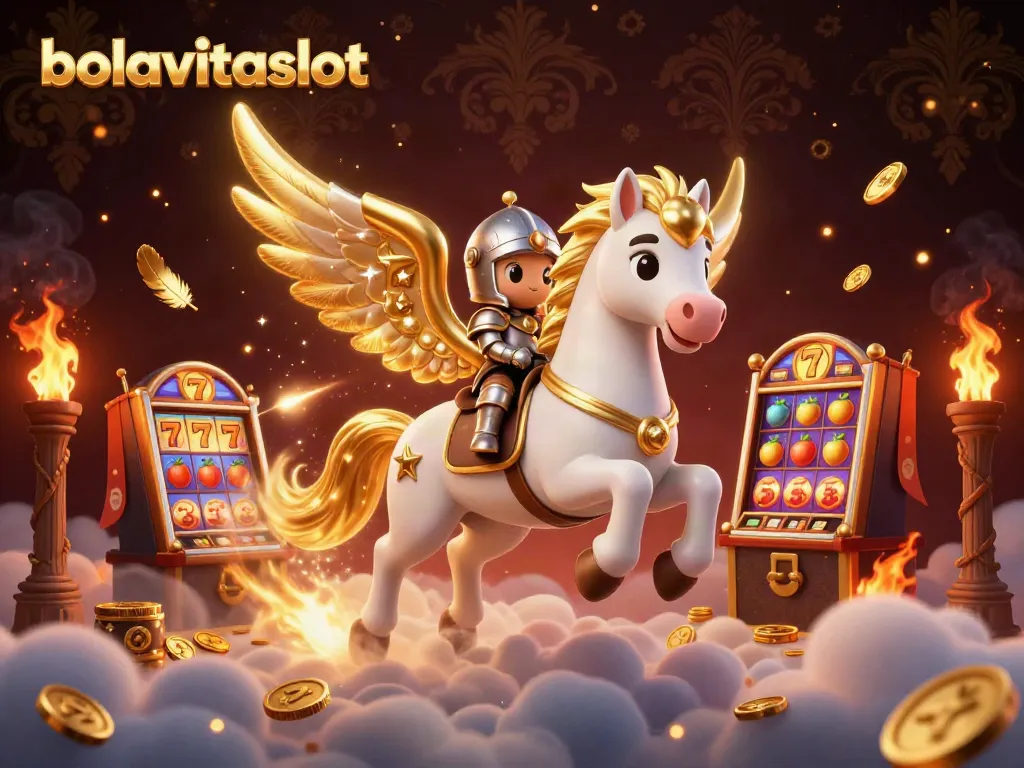 Experience thrilling gaming at bolavitaslot with a magical knight on a celestial horse amidst vibrant casino elements.