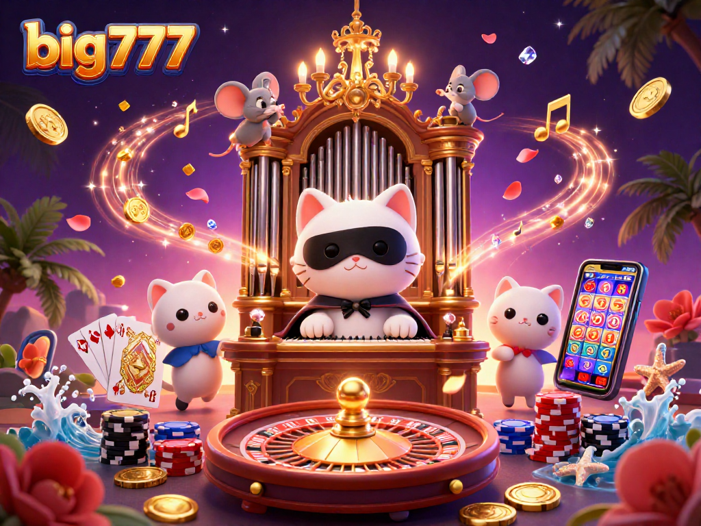 Experience big777 excitement with 3D characters, gold coins, and casino elements in a vibrant scene.