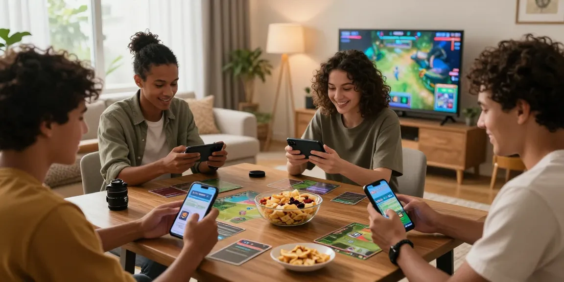 Friends enjoying ZOWIN ios gaming experience in a vibrant living room