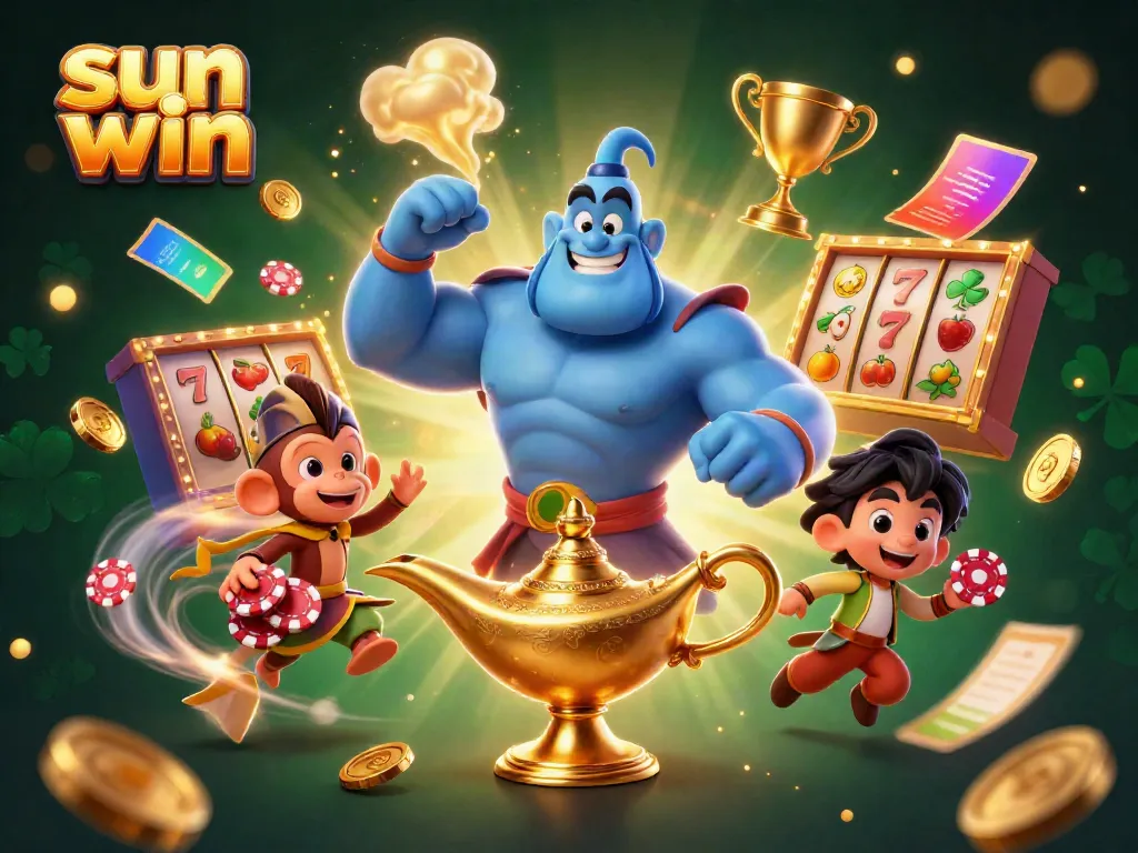 Experience the excitement with sun win, featuring a magical genie and dynamic casino elements like slots and jackpots!