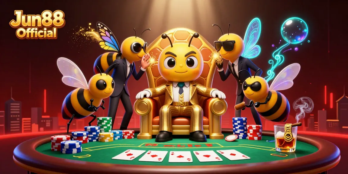 Engage in thrilling casino action with Jun88 Official's vibrant illustration showcasing poker excitement.