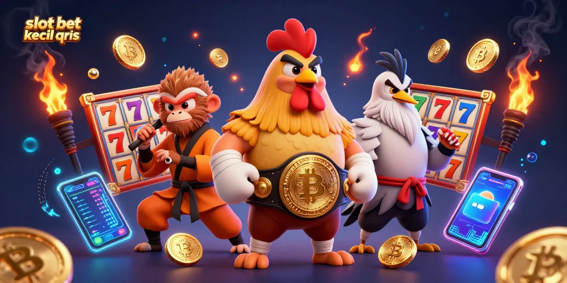 Play slot bet kecil qris with low stakes and fast withdrawals, featuring colorful 3D characters and casino elements.