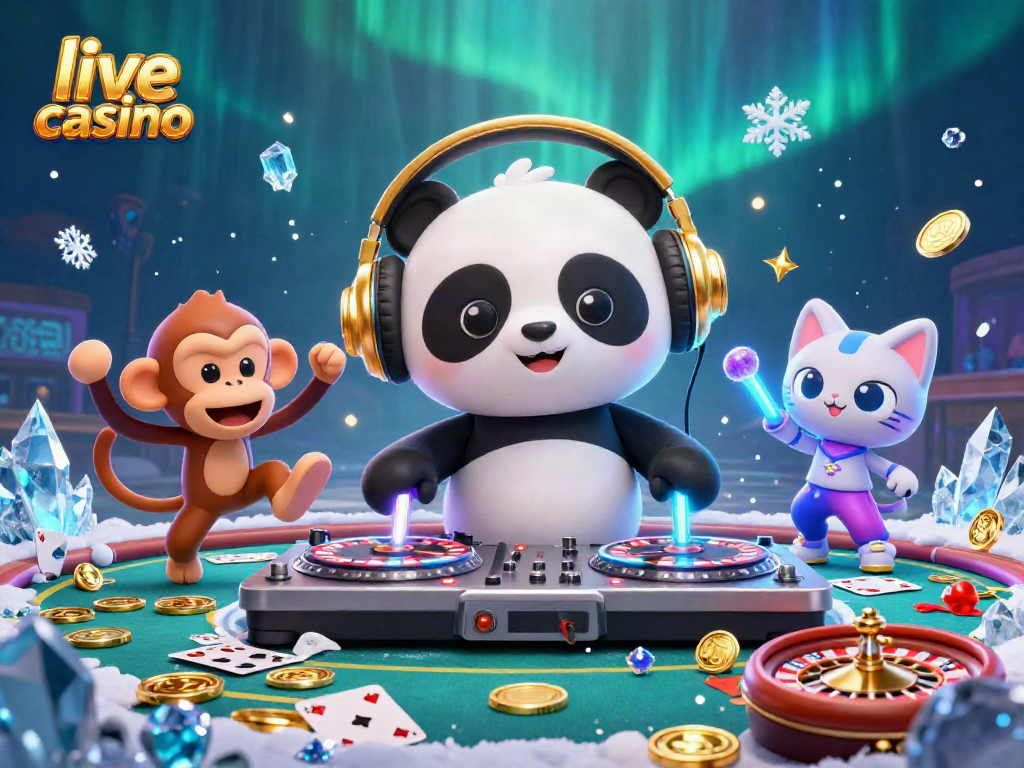 Experience an exhilarating live casino atmosphere with dynamic characters and festive gaming elements.