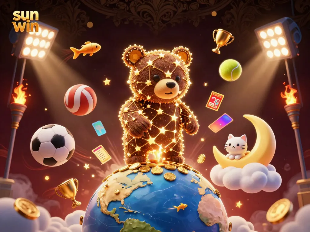 Experience thrilling gameplay with sun win as a constellation bear gathers coins in a dynamic casino scene.
