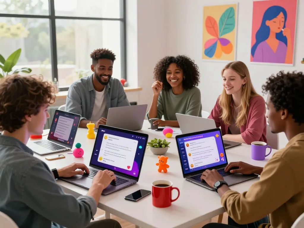 Engaging scene of a diverse group exploring ai sex chat through interactive NSFW AI conversations on digital devices.