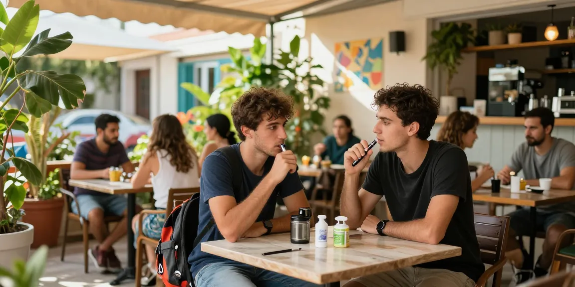 Can you vape in Cyprus legally while enjoying CBD oil in a vibrant cafe, highlighting responsible wellness.