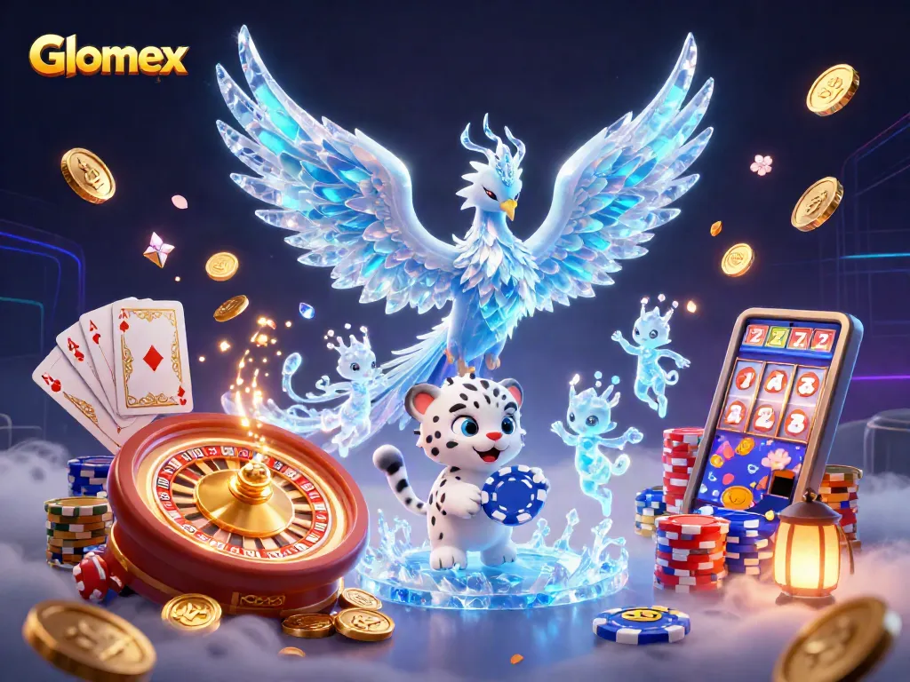 Engage with Glomex in an exciting online casino scene featuring vibrant characters.