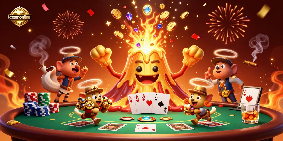 Experience the magic of cosmonline's triumphant volcano casino scene erupting with treasure.