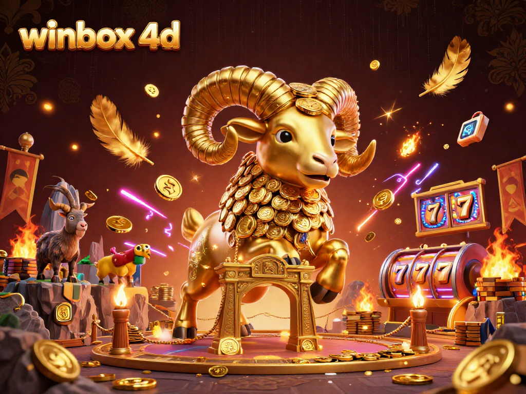 Experience thrilling wins with winbox 4d as a golden ram charges through a vibrant casino scene.