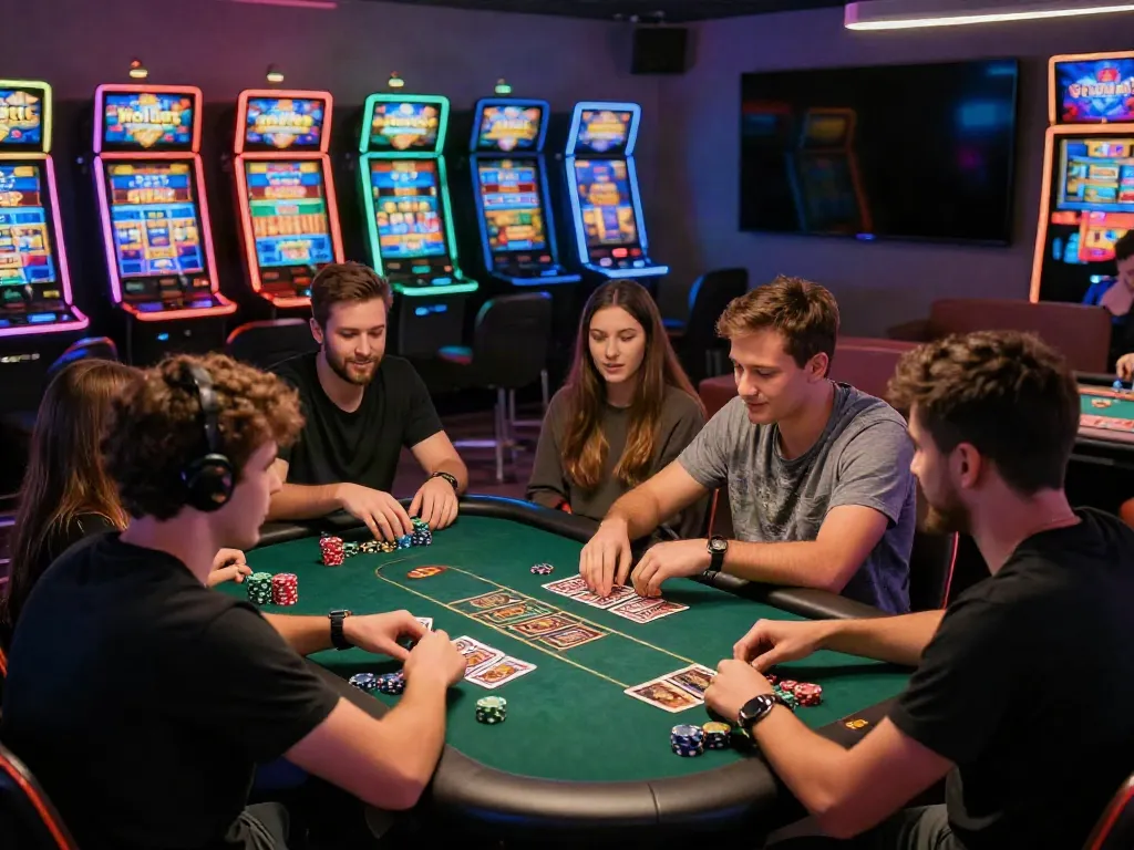 Players enjoying games at the Wolfbet Bonus official Page casino with vibrant displays.